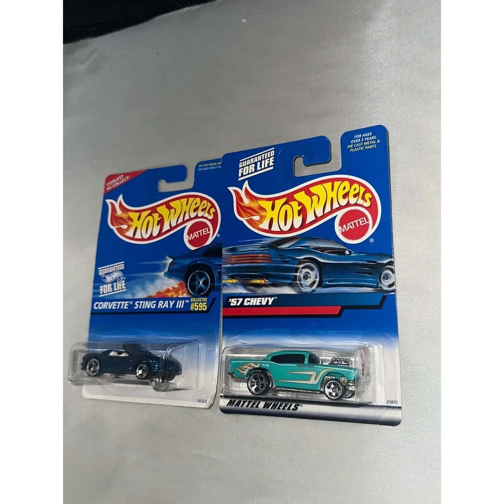 Hot Wheels Corvette Sting Ray III #595 & 57 Chevy Teal Flame Diecast Set Mattel